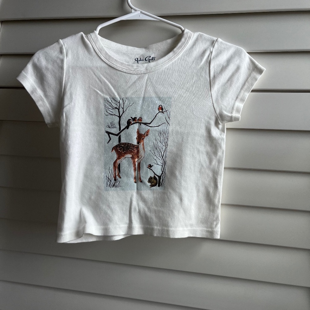 RARE Brandy Melville Deer Bambi Graphic Crop Top White John Galt